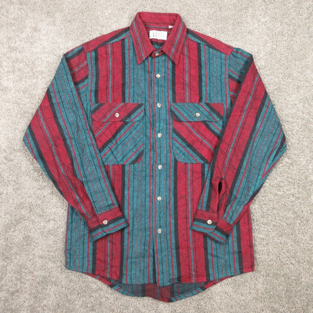 Vintage Private Property Shirt Mens Medium Green Red Made In USA Flannel Twill